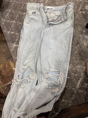 Light Blue Distressed Straight Leg Jeans